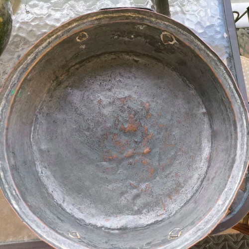 Copper low pot used antique 19th century