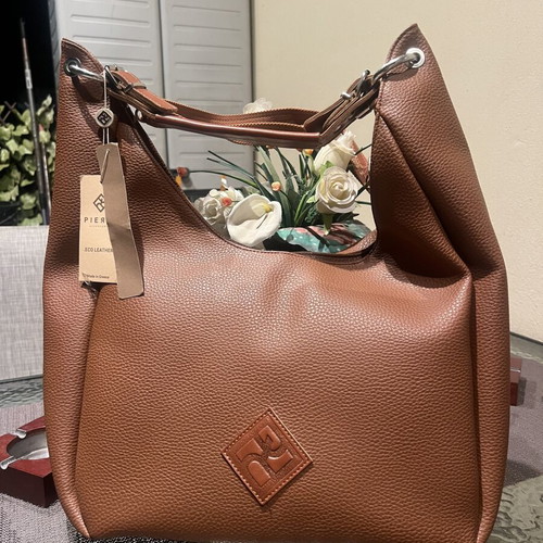 Pierro Eco Leather Shoulder Bag New Brown with Removable Strap