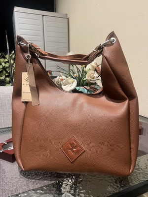 Pierro Eco Leather Shoulder Bag New Brown with Removable Strap