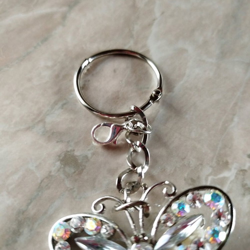Butterfly keychain handmade new silver