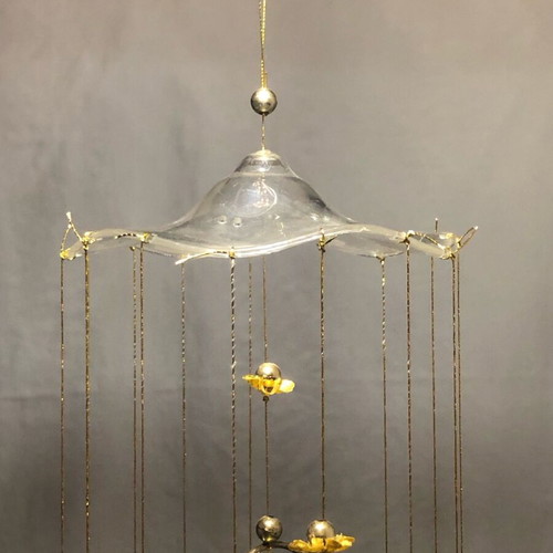 Glass wind chime used with gilded rings and mounting bracket