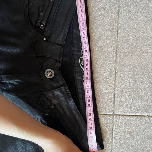 Y2K black low-rise shiny jeans slim straight used, size S