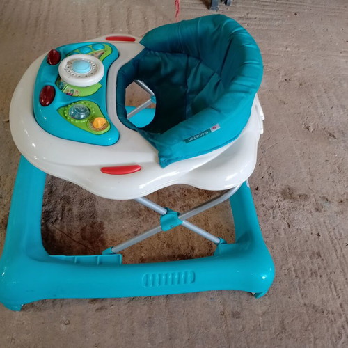 Premaman walker used, blue with adjustable seat height and toys