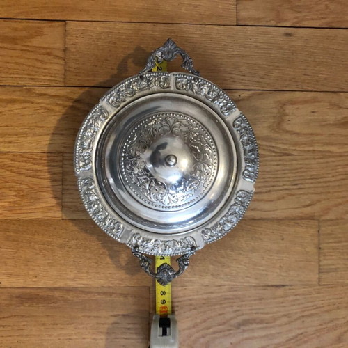 Antique Silver-Colored Covered Bowl used, decorative with embossed designs