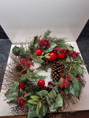 Christmas wreath round with red elements like new