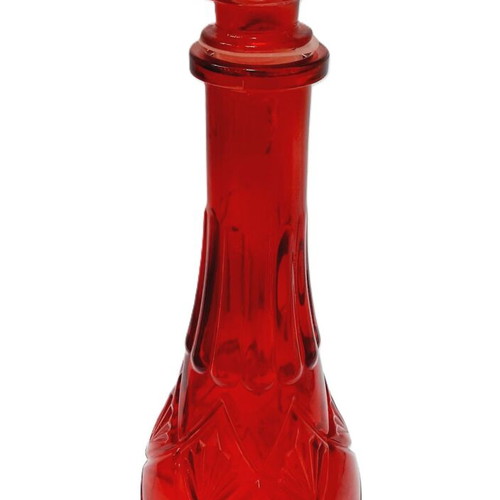 Vintage red glass bottle with decorative stopper, like new