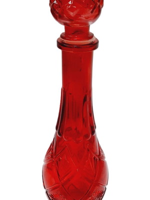 Vintage red glass bottle with decorative stopper, like new