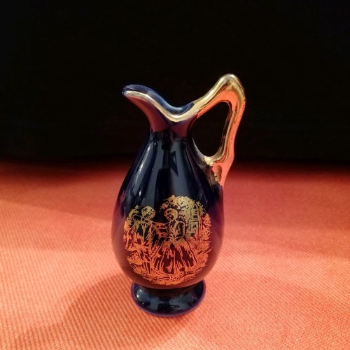 Limoges decorative porcelain miniature jug like new, cobalt blue with gold details