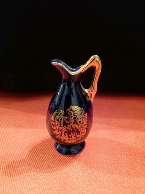 Limoges decorative porcelain miniature jug like new, cobalt blue with gold details
