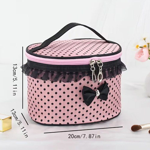 Pink Polka Dot Toiletry Bag New with Bow
