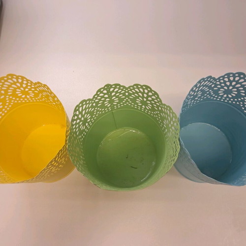 Metal plant pots set of 3, new, blue green yellow