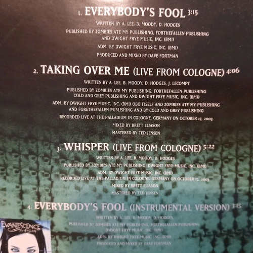 Evanescence Everybody's Fool CD single like new