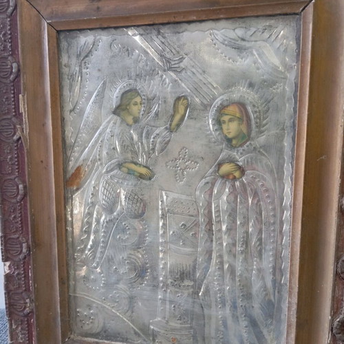 Annunciation icon used, vintage handmade carving