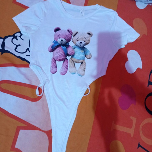 Bodysuit like new, white and pink, sizes XS to M