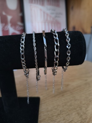 Men's stainless steel bracelets, set of 5, silver