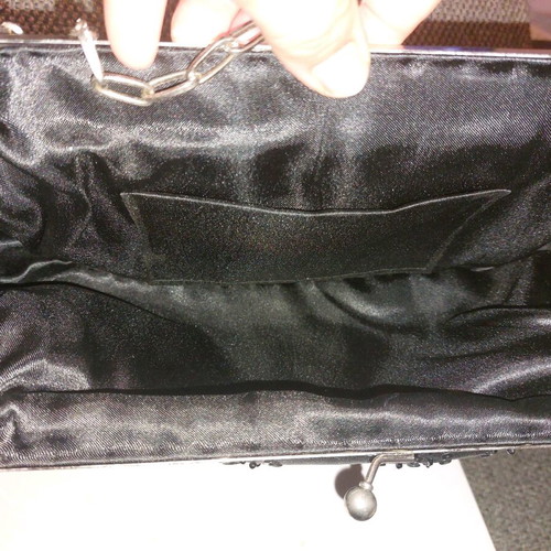 Black satin clutch bag like new with beads and sequins