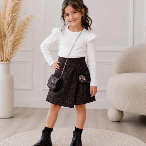 Girls' dress with white top and brown skirt
