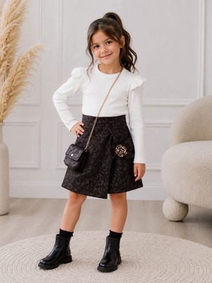 Girls' dress with white top and brown skirt