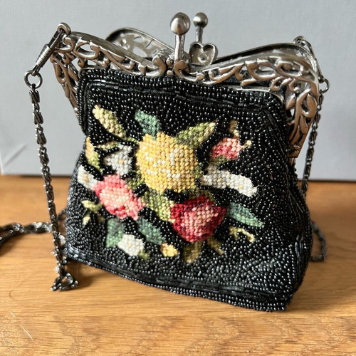 Motivi vintage hand bag like new with beads and embroidered roses