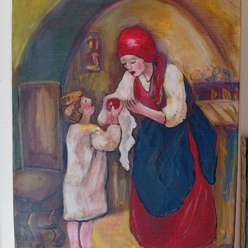Village painting used on canvas 40x30 cm