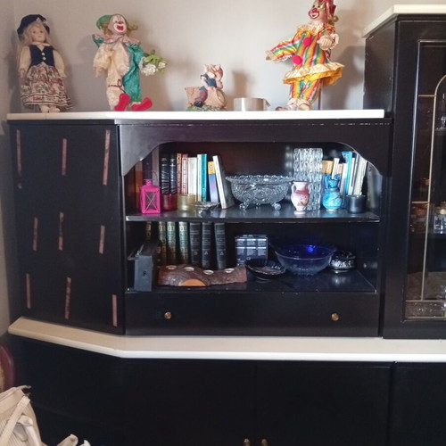 Vintage black and white lacquered living room unit