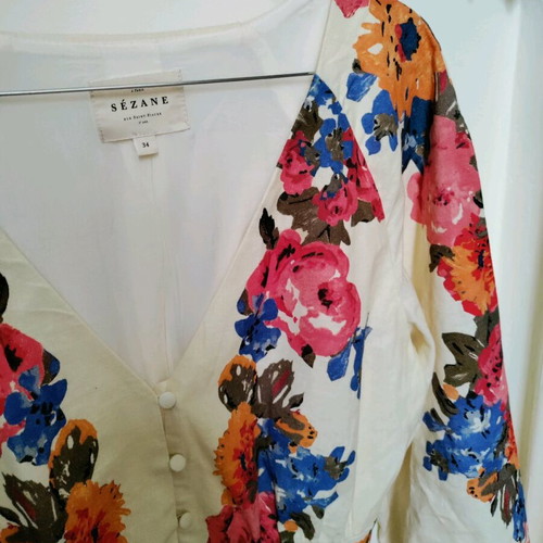 Sézane mini dress like new, linen, beige and pink, size S