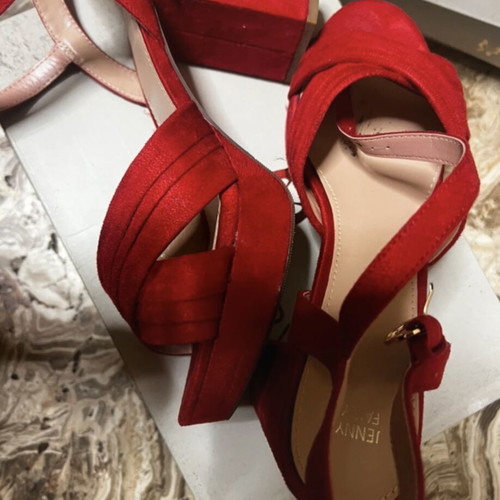 Jenny Fairy red suede platform sandals like new, size 38