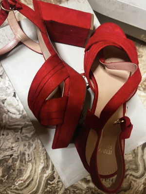 Jenny Fairy red suede platform sandals like new, size 38