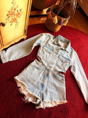 ZARA Denim Cut-Out Romper like new, size Small