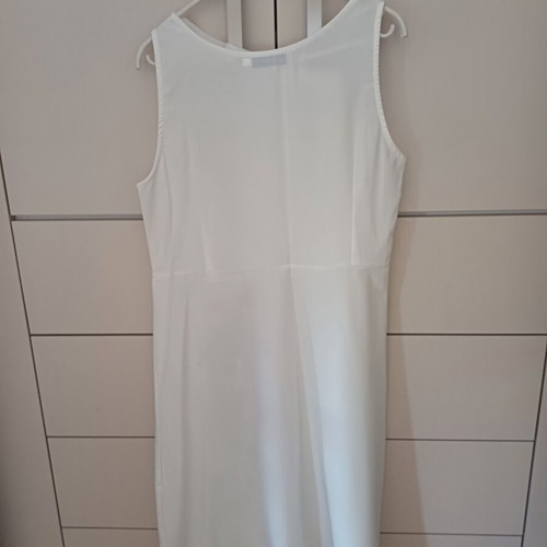 Midi white dress new with subtle design and asymmetric neckline size M