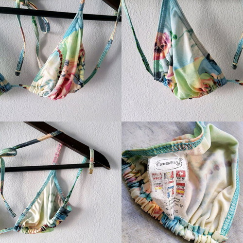 Vintage y2k fairycore coquette lolita graphic triangle bikini top used multicolor