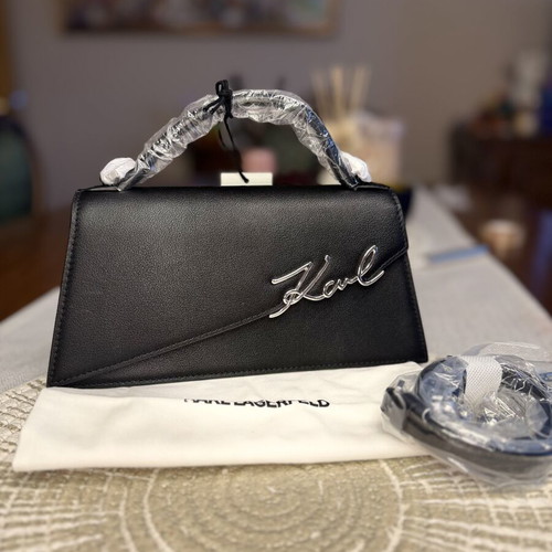 Karl Lagerfeld K/Signature Slim Crossbody Bag new, black and silver leather