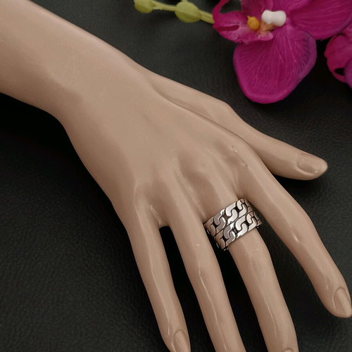 Stainless steel double chain ring new, silver