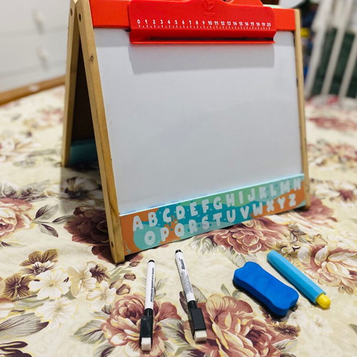 Hape wooden double-sided board used with markers and chalk case