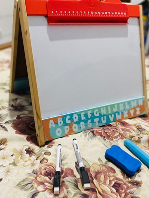 Hape wooden double-sided board used with markers and chalk case
