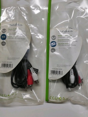 Audio cables 2 RCA male to 2 RCA female 2 meters pack of 2 new