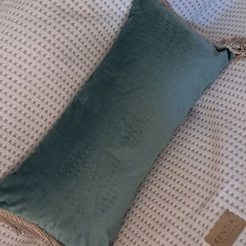 Sofa pillow like new with velvety texture and fringes