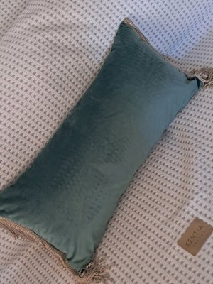 Sofa pillow like new with velvety texture and fringes