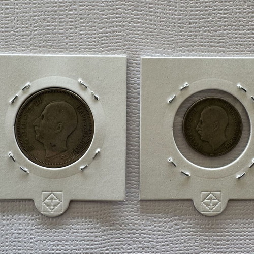 Bulgaria 20 & 50 Leva 1930 coins used, Boris III era set