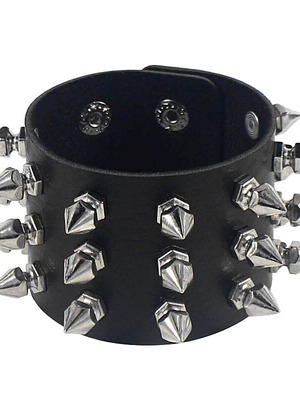 Gothic Metal Style Bracelet with Three Rows of Spikes Black