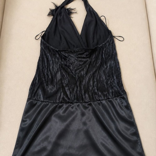 On Line Exclusive Black Satin Halter Top M/L Like New with Rose