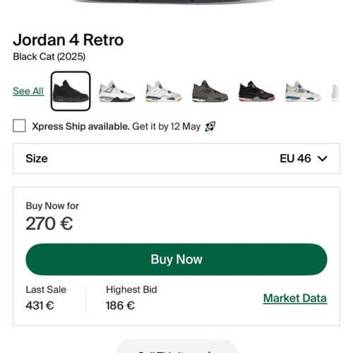 Jordan 4 Retro Black Cat new, size 46