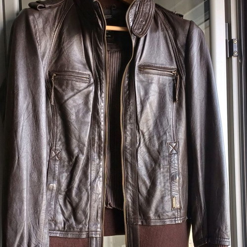 Pepe Jeans leather jacket used, brown, size M