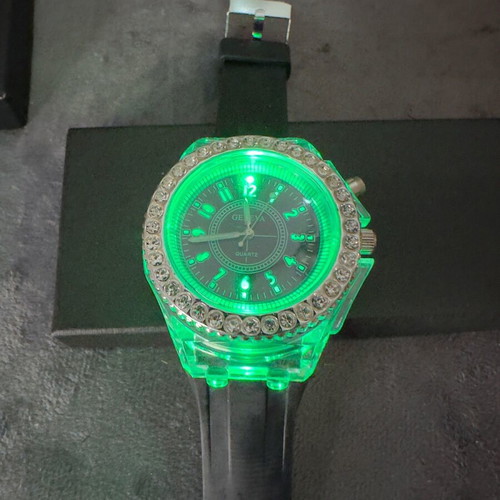 Geneva Quartz watch with LED lighting and rhinestones, new