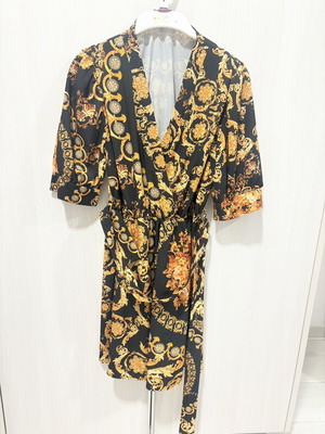 Short dress black with yellow details like new, size S