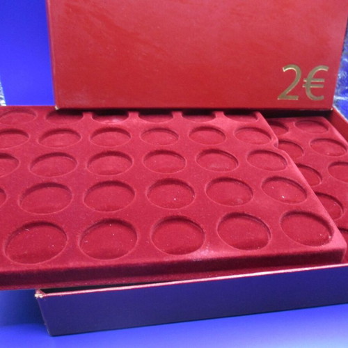 Coin case with double velvet holder for 2 euro collection used, 60 slots