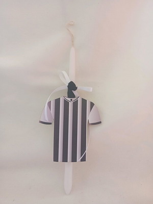 White thin candle with wooden PAOK jersey element like new