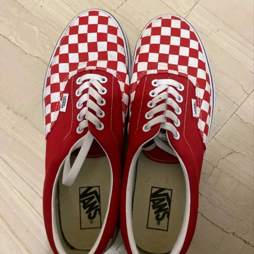 Vans red checkerboard pattern shoes like new, size 44