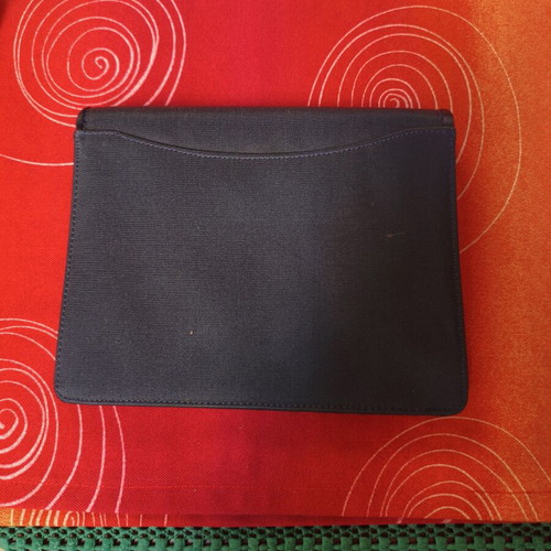 Vintage Kalogirou evening clutch bag, black satin fabric