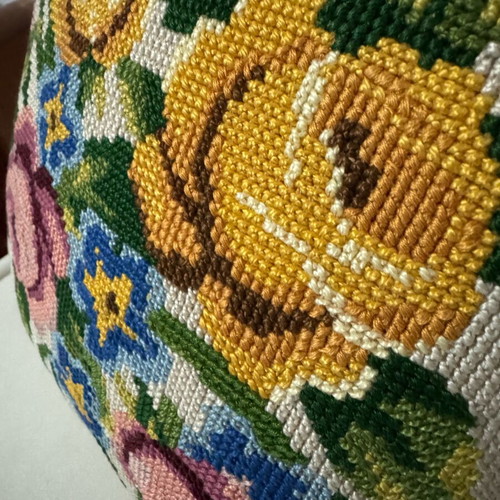 Vintage decorative pillow with handmade embroidery like new